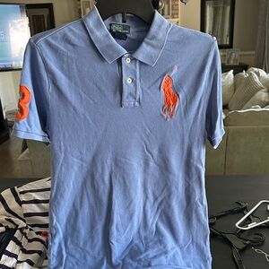 Polo by Ralph Lauren Big Pony Blue Polo Shirt with Orange Accents